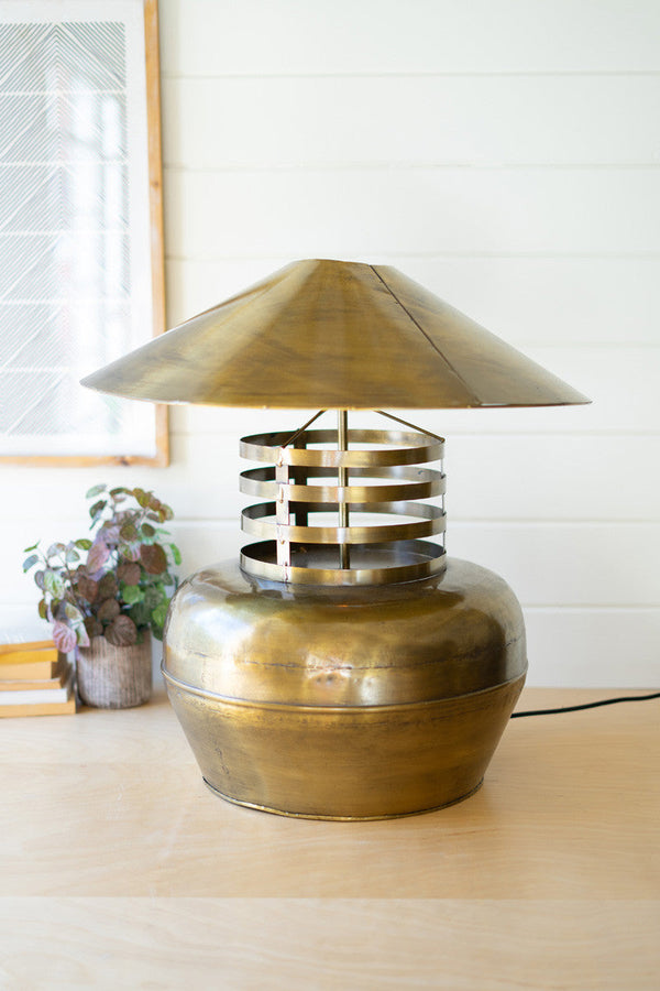 Slim Antique Brass Table Lamp With Metal Shade