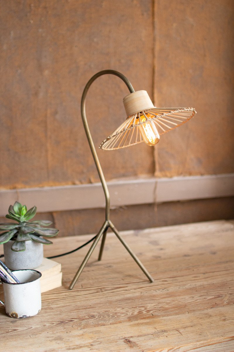 Tall Antique Brass Table Lamp With Brass Shade by Kalalou, MapleNest